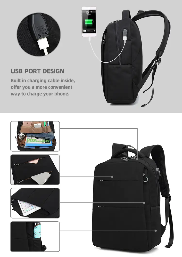 Interior pockets and exterior zippered pocket – BEARKY DB04 durable business laptop bag